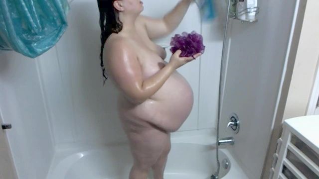 Massively Pregnant Angel In Shower