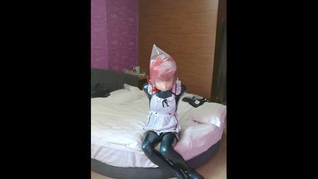 Latex Kigurumi Chastity Plugged