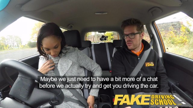 Fake Driving School Nervous Black Teen Filled Up By Her Teacher In The Car