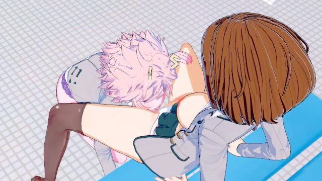 мой герой научных кругов Ochaco х Mina 3d юри хентай