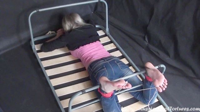 Russian Green Woman Is Bound And Gets Her Feet Whipped
