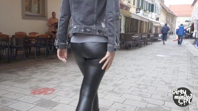 With Stiff Leather Leggings Into City For Coffee