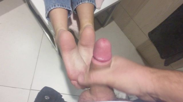 Society Footjob And Wank In A Dressing Room . Sperm On Soles And Toes